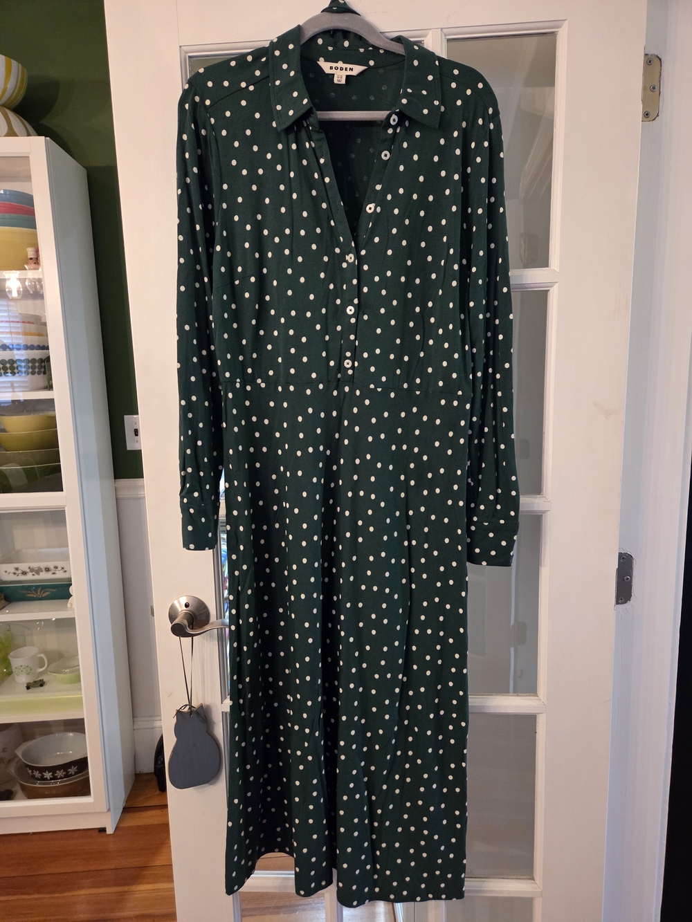 Boden Green Polka Dot Midi Shirtdress with Tie Waist - Size 14R - Picture 3 of 8
